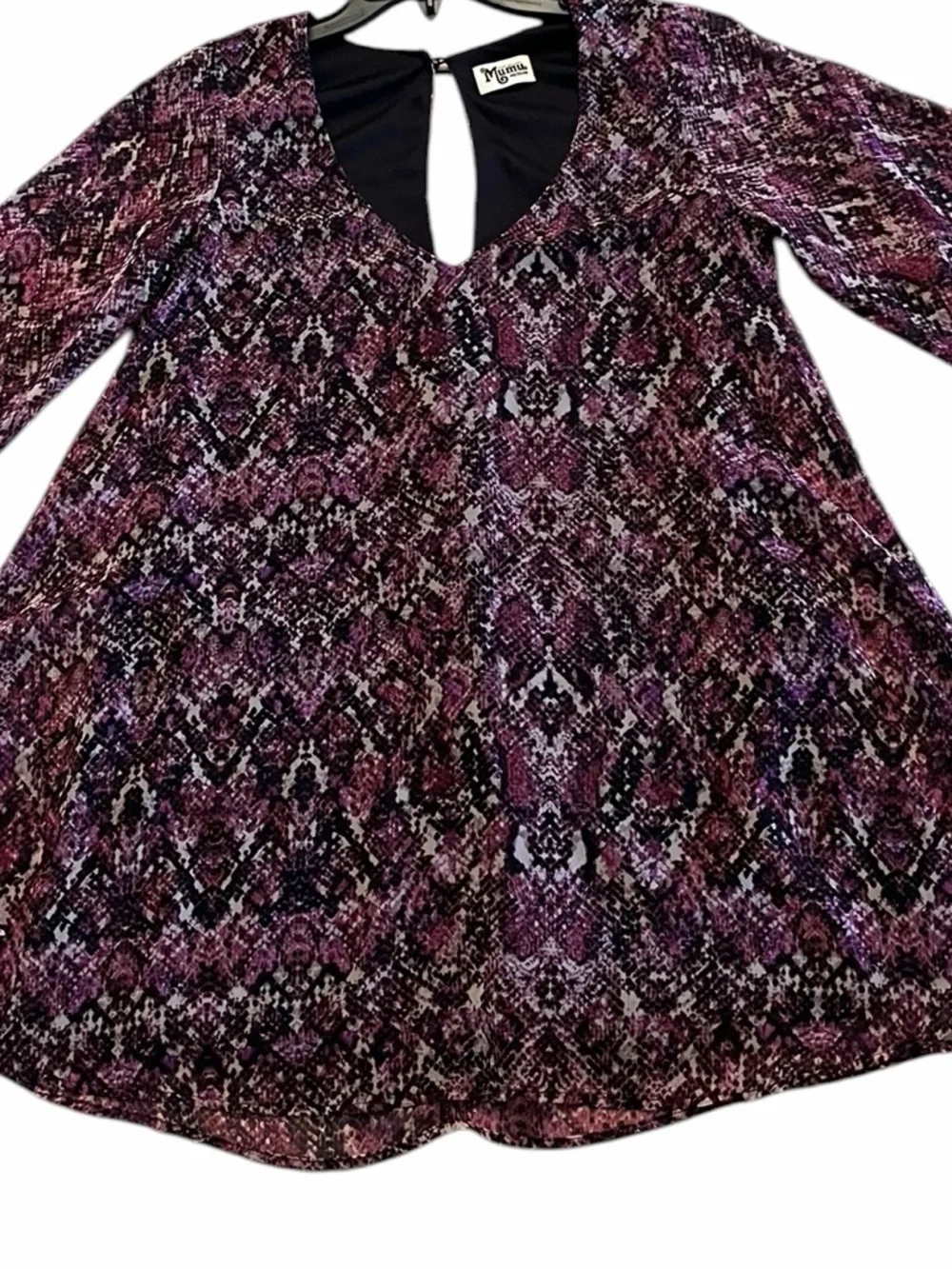 Show Me Your Mumu Snake Print Mini Purple Dress Boho Flowy Bell Sleeve M
